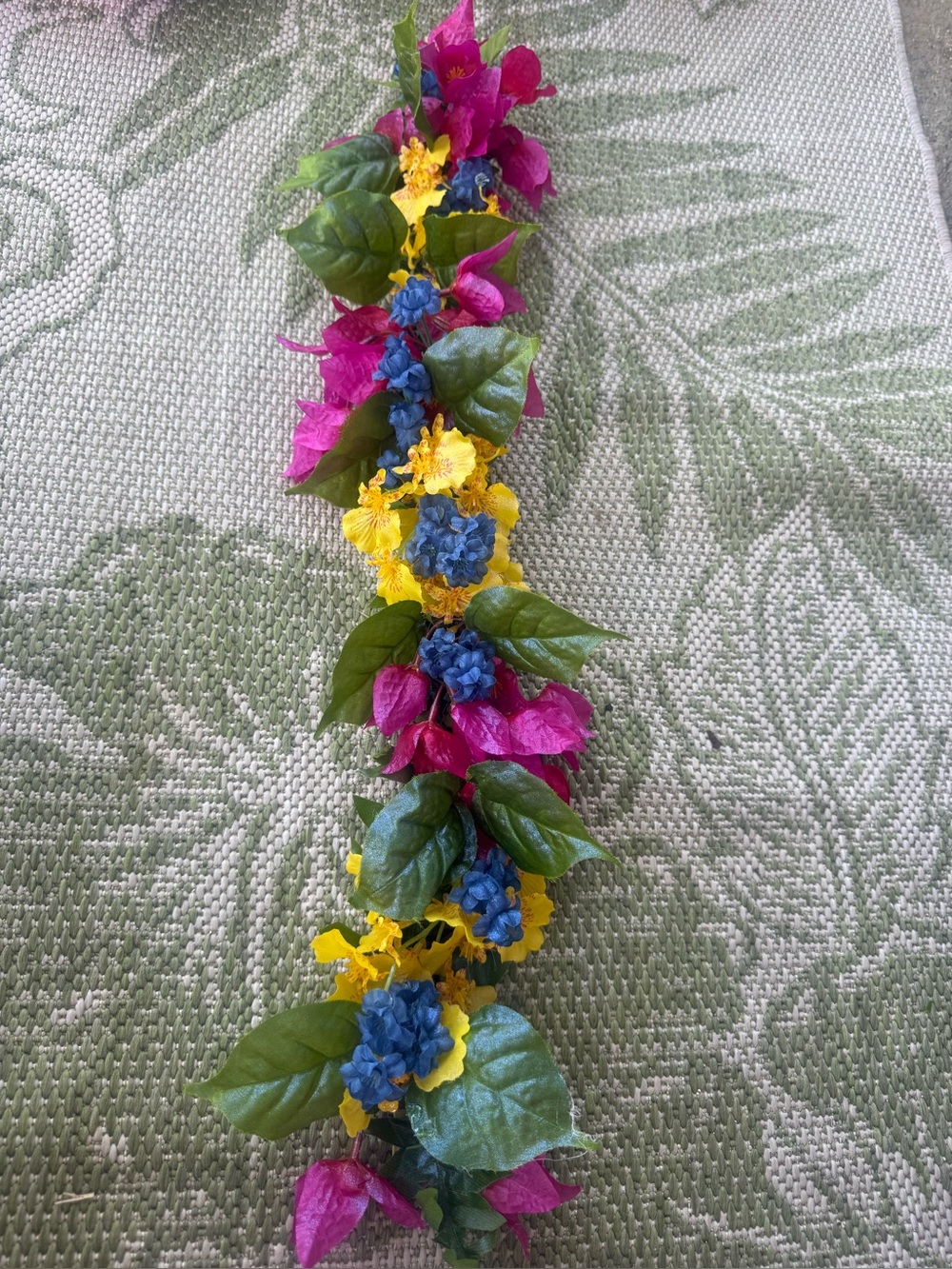Handcrafted Floral Hair Garland in Pink, Yellow & Blue